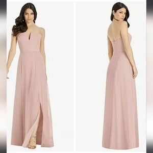 Dessy Collection Strapless Notch Chiffon Maxi Dress In Cameo NWT Size 10